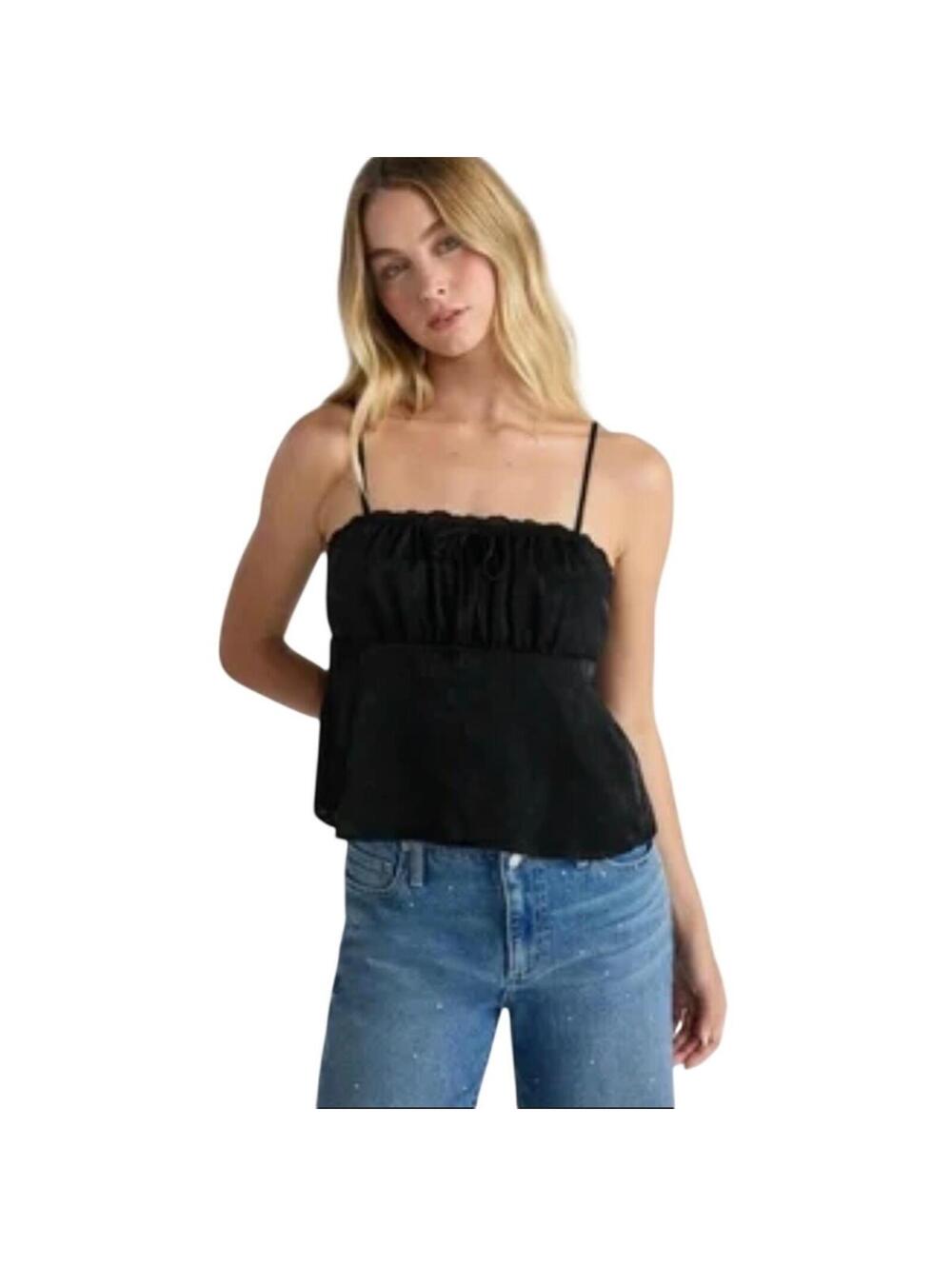No Boundaries Black Milkmaid Satin Cami Top XS NWT Lace Goth Witchy Feminine
